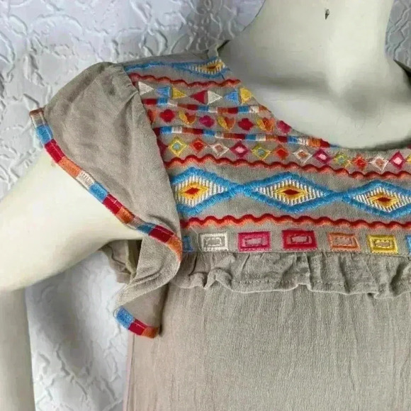 Savanna jane tan Aztec embroidered ruffle cap sleeve mini Dress - Picture 2 of 7